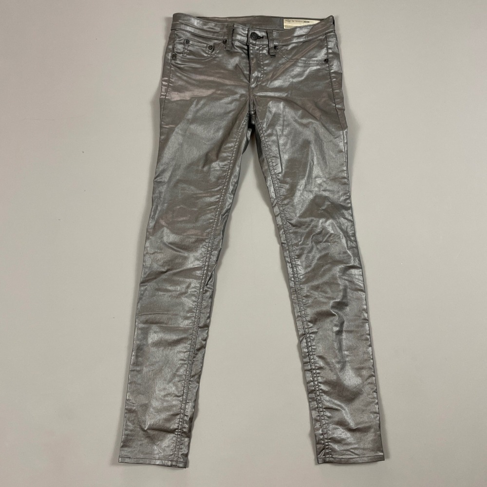 Rag & Bone Metallic Silver Legging Jeans Slim Fit Pants Made in USA Womens 27
